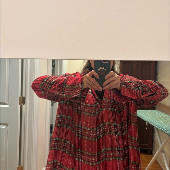 Free People Red and Black Plaid V-Neck Blouse extra large even tho tag says “med - Picture 5 of 9
